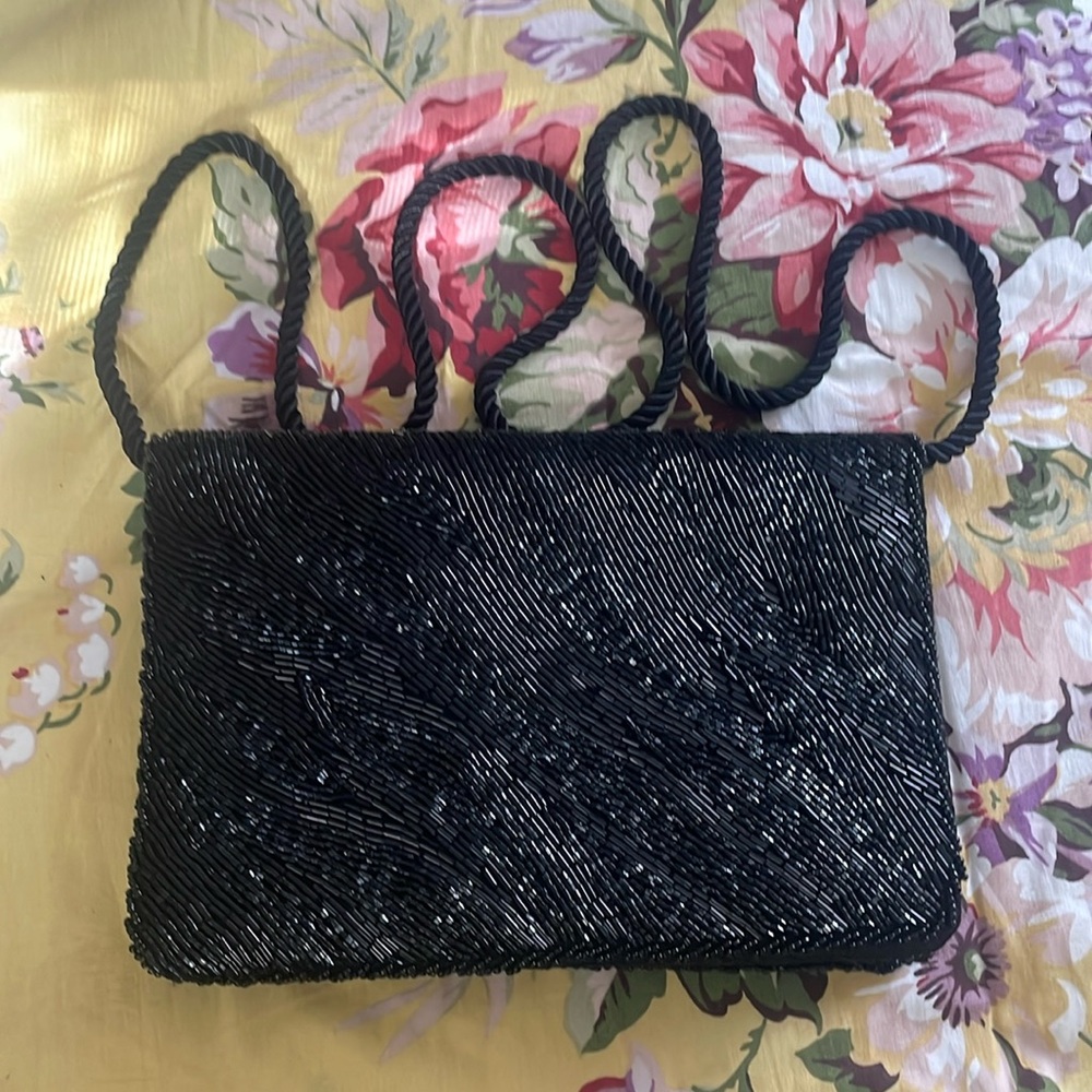 Vintage Walborg beaded womens purse shoulder bag black